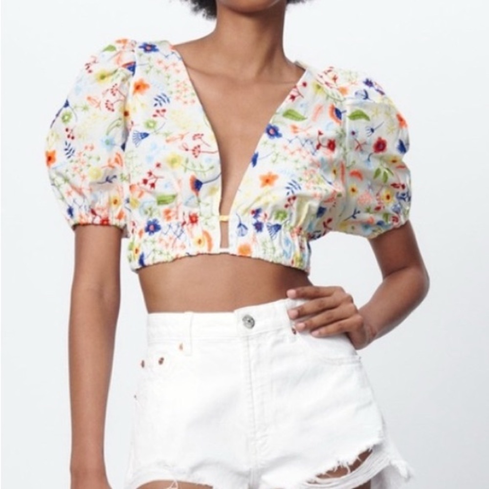 Zara Embroidered Floral Crop Top